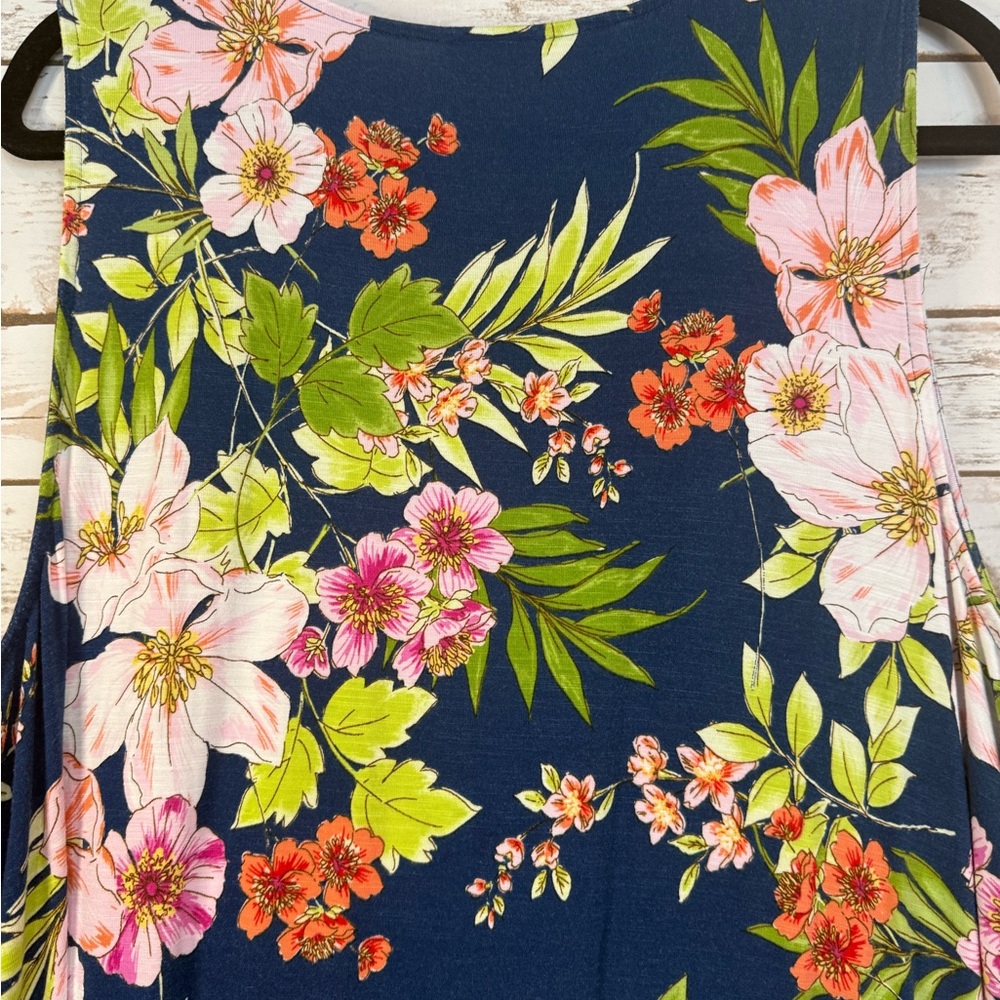 J.Jill Midi Dress Sleeveless Blue Floral Design Rayon and Spandex XL Like New - Picture 7 of 11